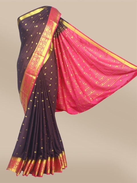 

The Chennai Silks Brown & Pink Floral Woven Design Mysore Silk Saree