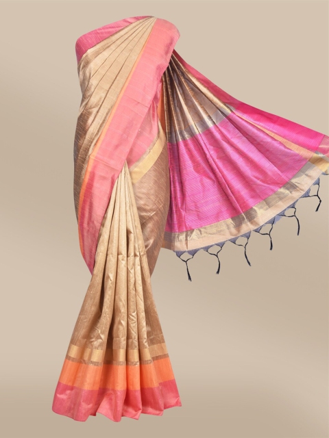 

The Chennai Silks Khaki & Pink Zari Fusion Banarasi Saree
