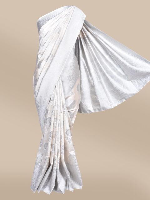 

The Chennai Silks Off White & Silver-Toned Floral Zari Jute Cotton Saree