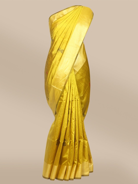 

The Chennai Silks Mustard & Gold-Toned Woven Design Banarasi Saree