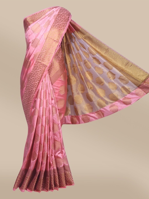 

The Chennai Silks Pink & Gold-Toned Ethnic Motifs Zari Jute Cotton Saree