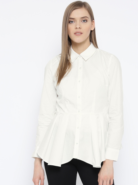 

Vero Moda Women Cream-Coloured Solid Peplum Shirt