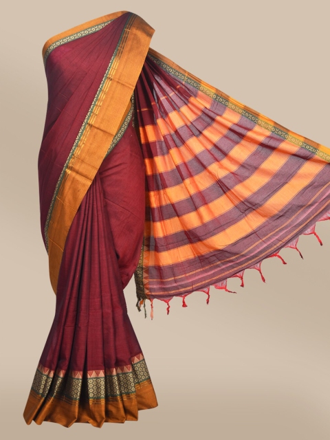 

The Chennai Silks Maroon & Orange Cotton Blend Saree