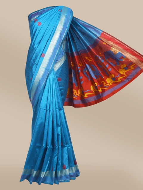 

The Chennai Silks Blue & Red Floral Printed Banarasi Saree