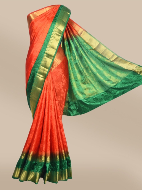 

The Chennai Silks Orange & Green Ethnic Motifs Zari Nylon Silk Taffeta Saree