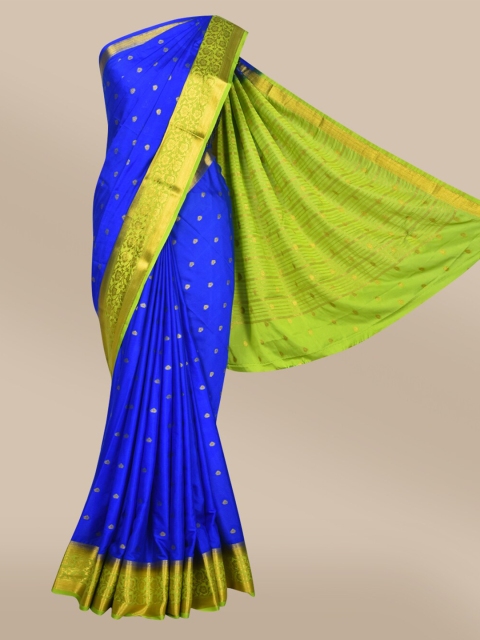 

The Chennai Silks Blue & Green Ethnic Motifs Zari Saree