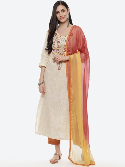 

Biba Women Yellow & Brown Embroidered Pure Cotton Unstitched Dress Material