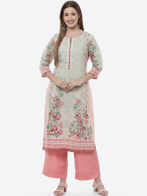 

Biba Women Pink Floral Printed Straight Kurta