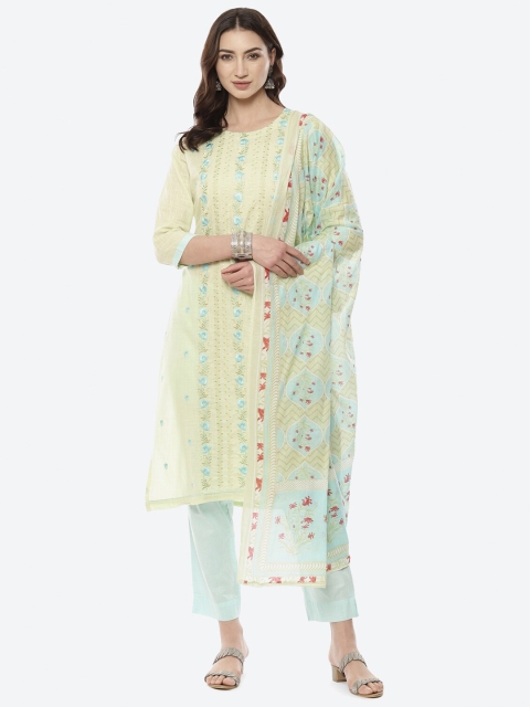 

Biba Women Green & Cream Embroidered Pure Cotton Unstitched Dress Material