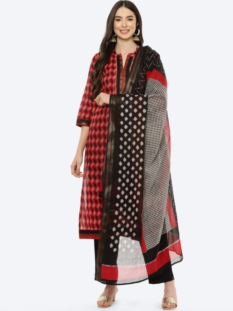 

Biba Red & Black Printed Pure Cotton Unstitched Dress Material