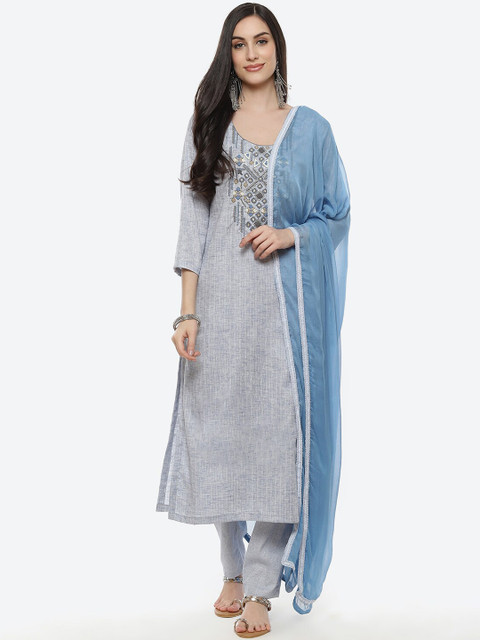 

Biba Blue & Grey Embroidered Pure Cotton Unstitched Dress Material