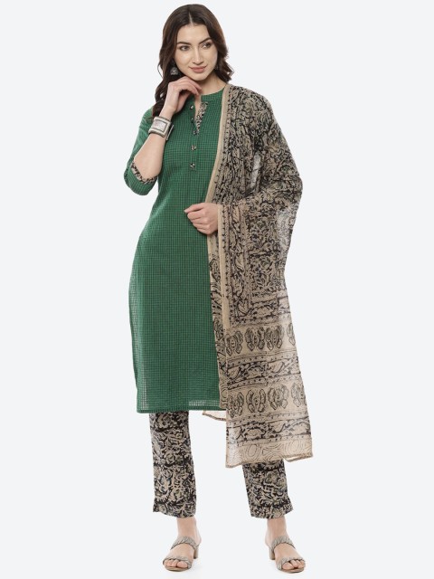 

Biba Green & Beige Printed Pure Cotton Unstitched Dress Material