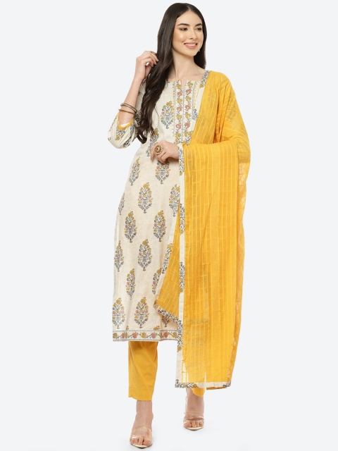 

Biba Yellow & Beige Printed Pure Cotton Unstitched Dress Material