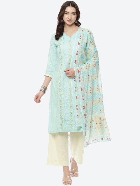 

Biba Women Blue & Cream Floral Embroidered Unstitched Dress Material