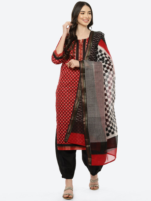 

Biba Red & Black Printed Pure Cotton Unstitched Dress Material