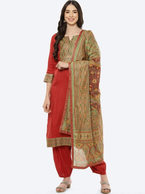 

Biba Red & Green Unstitched Dress Material