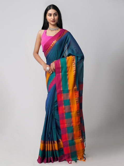 

Unnati Silks Green & Blue Woven Design Pure Cotton Handloom Sustainable Narayan Peth Saree