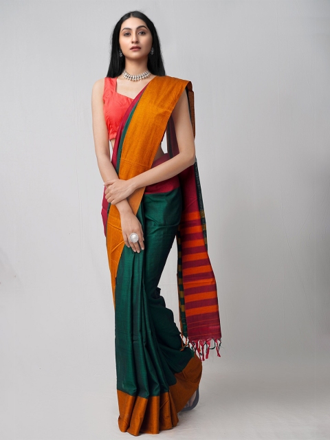 

Unnati Silks Green Woven Design Pure Handloom Sustainable Pavani Chettinad Cotton Saree