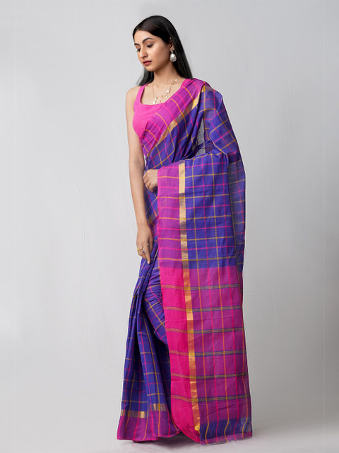 

Unnati Silks Violet & Pink Woven Design Zari Pure Cotton Pavani Mangalagiri Saree