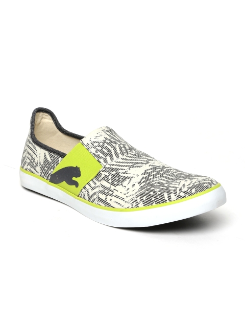 

PUMA Unisex Off-white & Charcoal Grey Lazy Graphic DP Printed Regular Slip-On Sneakers