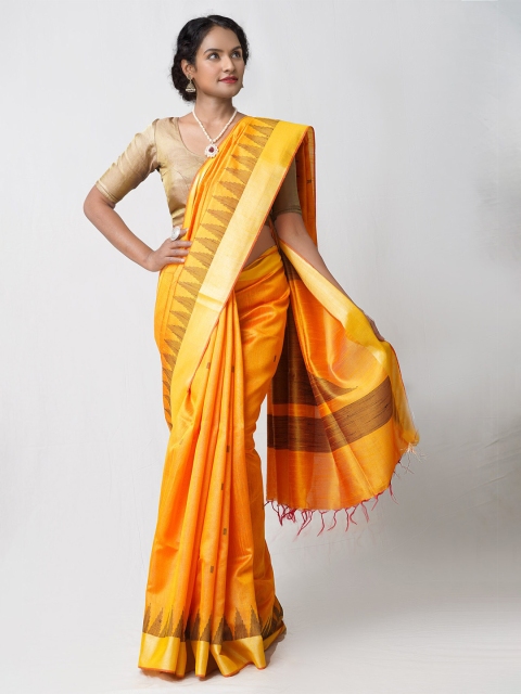 

Unnati Silks Orange Woven Design Bengal Linen Saree