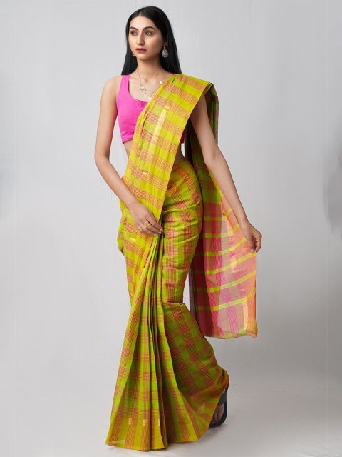 

Unnati Silks Green & Pink Woven Design Pure Pavani Mangalagiri Cotton Saree