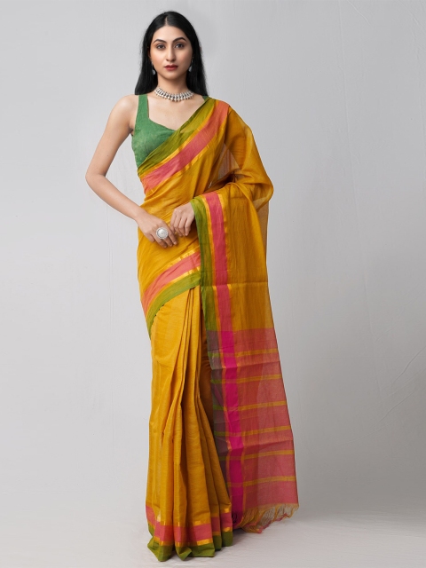 

Unnati Silks Brown & Pink Woven Design Zari Pure Cotton Mangalagiri Saree