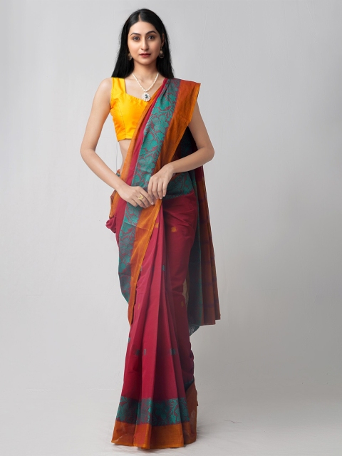 

Unnati Silks Maroon & Green Pure Cotton Handloom Sustainable Mangalagiri Saree