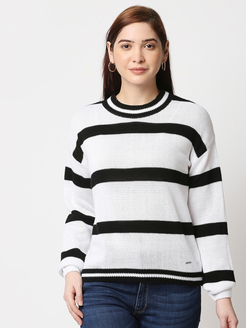 

Lee Cooper Women White Striped Sweatshirt