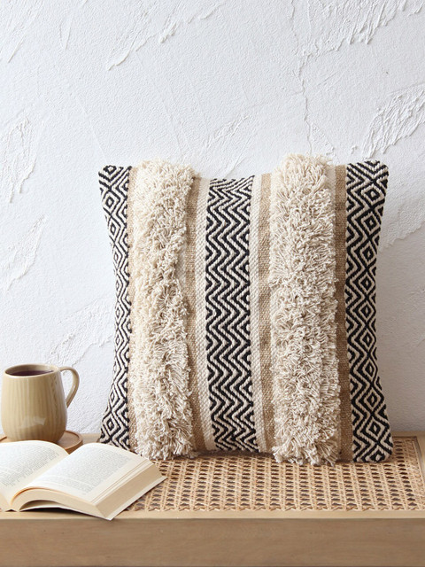 

House This Black & Off White Self Design Square Cushion Covers