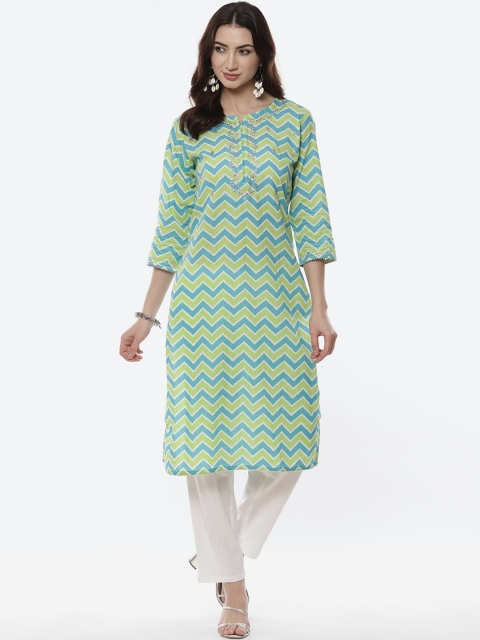 

Meena Bazaar Women Green Printed Pure Cotton Kurta with Trousers