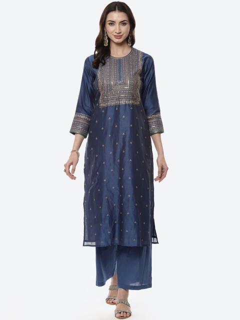 

Meena Bazaar Women Blue Embroidered Kurta & Palazzo