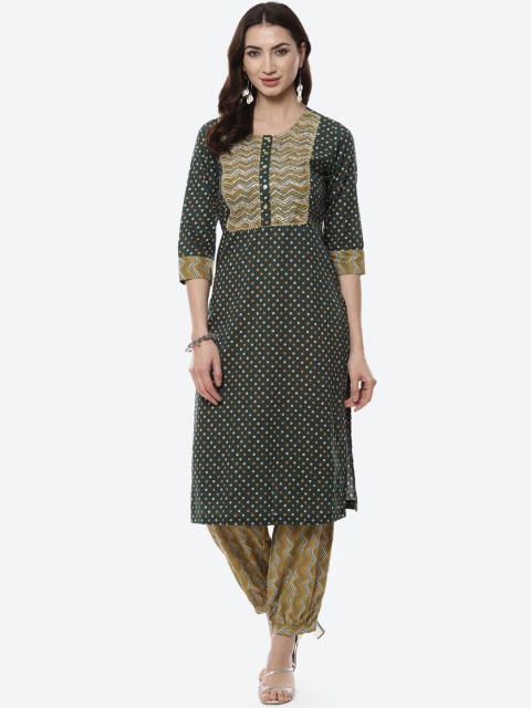 

Meena Bazaar Women Green Gotta Patti Pure Cotton Kurta with Salwar