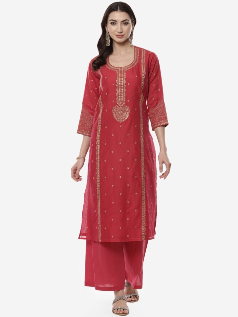

Meena Bazaar Women Pink Floral Embroidered Kurta with Palazzos