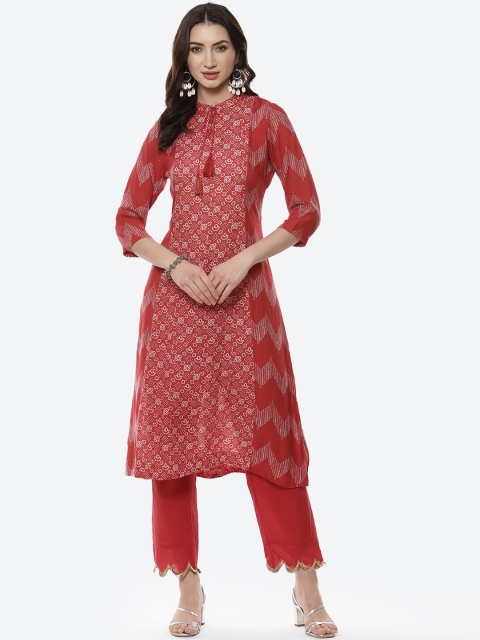 

Meena Bazaar Women Red Printed Pure Cotton Kurta & Trousers