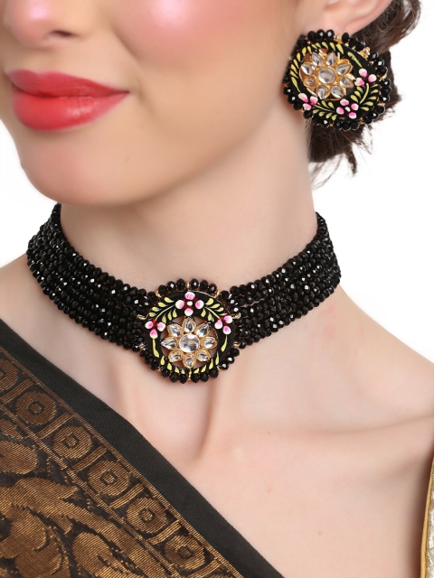 

Shining Diva Gold-Plated & Black Beaded Jewellery Set