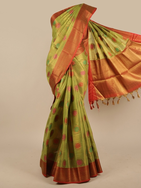 

Pothys Green & Red Floral Zari Jute Silk Saree
