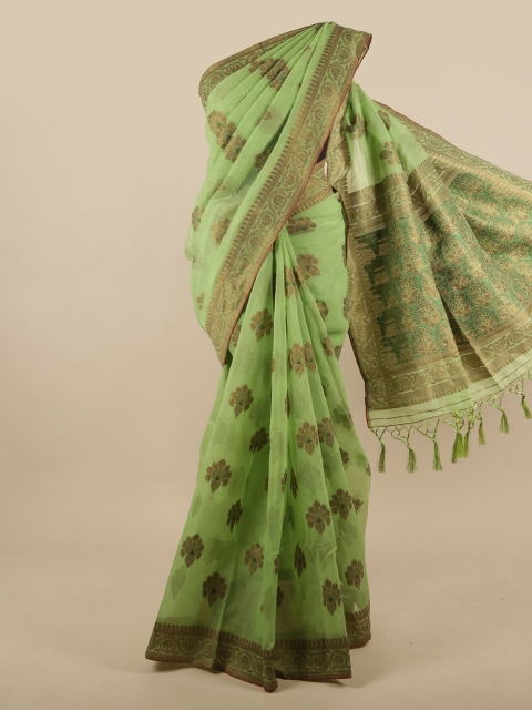 

Pothys Green & Gold-Toned Woven Design Jute Silk Saree