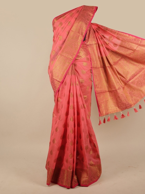 

Pothys Pink & Gold-Toned Woven Design Jute Silk Saree