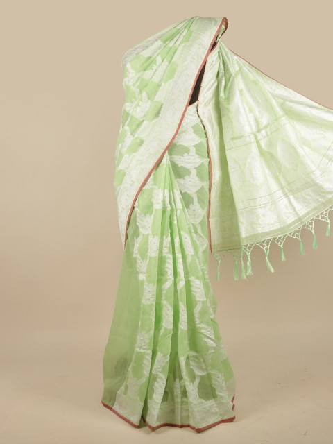 

Pothys Green & Silver-Toned Woven Design Zari Jute Silk Saree