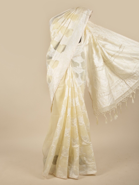 

Pothys Cream-Coloured & Gold-Toned Ethnic Motifs Zari Jute Silk Saree