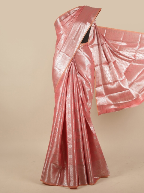 

Pothys Pink & Silver-Toned Woven Design Jute Silk Saree