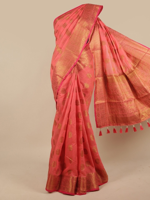 

Pothys Pink & Gold-Toned Woven Design Zari Jute Silk Saree