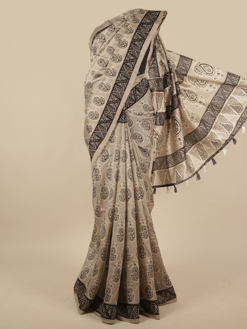 

Pothys Beige & Black Paisley Printed Saree