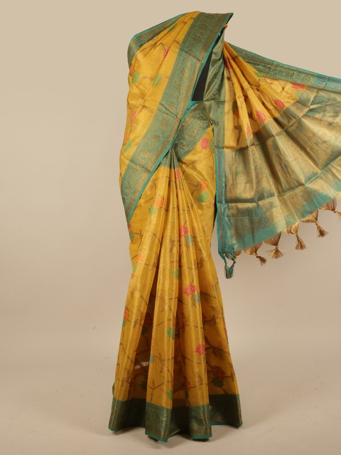 

Pothys Mustard & Blue Floral Woven Design Jute Silk Saree