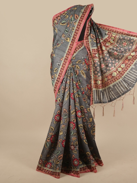 

Pothys Grey & Pink Floral Saree