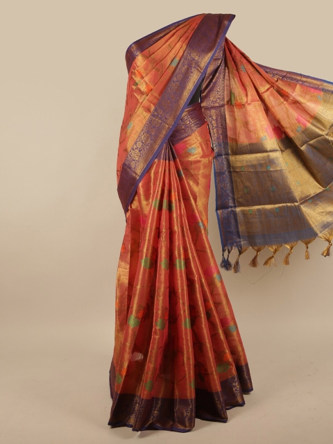 

Pothys Orange & Purple Ethnic Motifs Jute Silk Saree