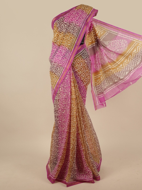 

Pothys Magenta & Orange Cotton Blend Abstract Printed Saree