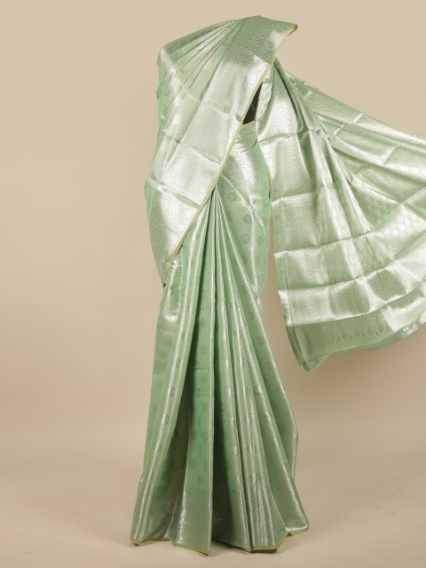 

Pothys Green & Silver-Toned Woven Design Jute Silk Saree