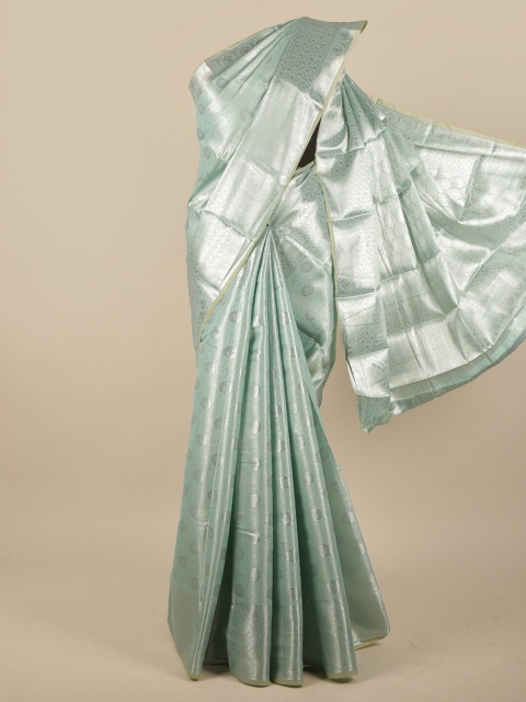 

Pothys Green & Silver-Toned Ethnic Motifs Zari Jute Silk Saree